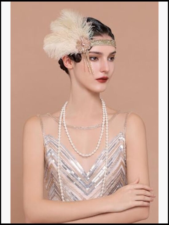 Flapper Feather Headband 1920s Gatsby Headpiece Crystal Rhinestones Soft main image 5